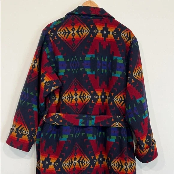 Pendleton Long Wool Jacket Shawl Collar Robe in Chief Joseph Aztec Design - Picture 13 of 16